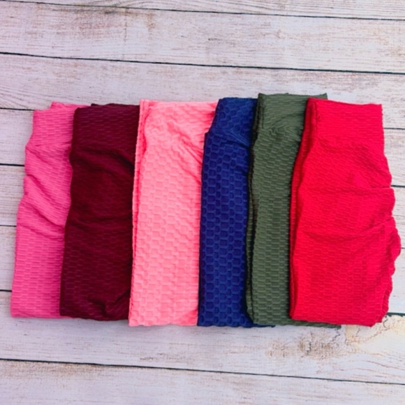 Pants - Set of 6 Honey Comb Scrunch Yoga Legging Pants Butt Lifting Activewear